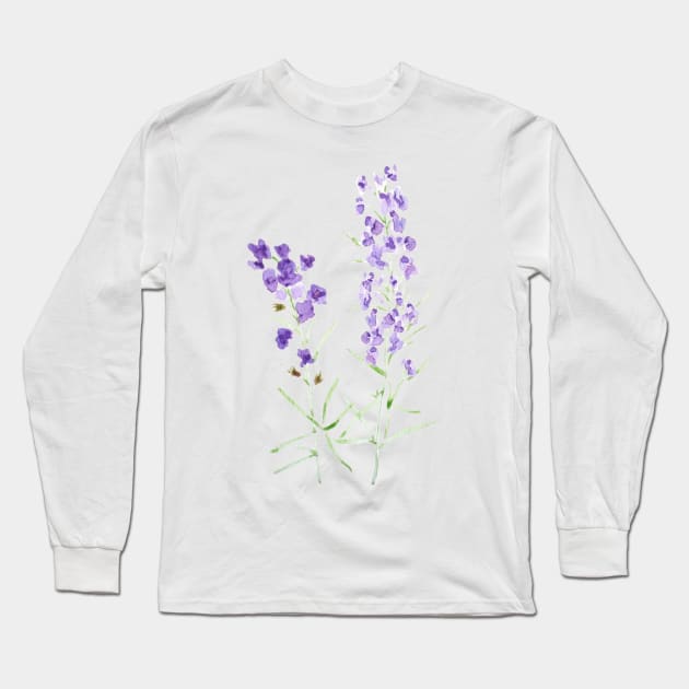 2 purple wildflower watercolor Long Sleeve T-Shirt by colorandcolor